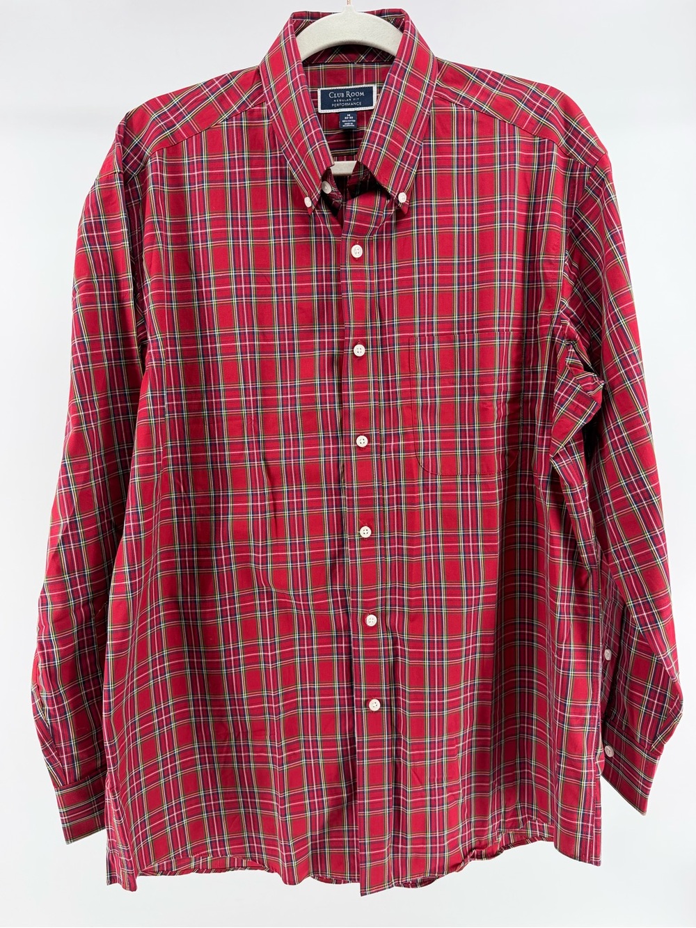 Club Room Regular Fit Performance Button-Down Top in Red Tartan Plaid, Men's 16